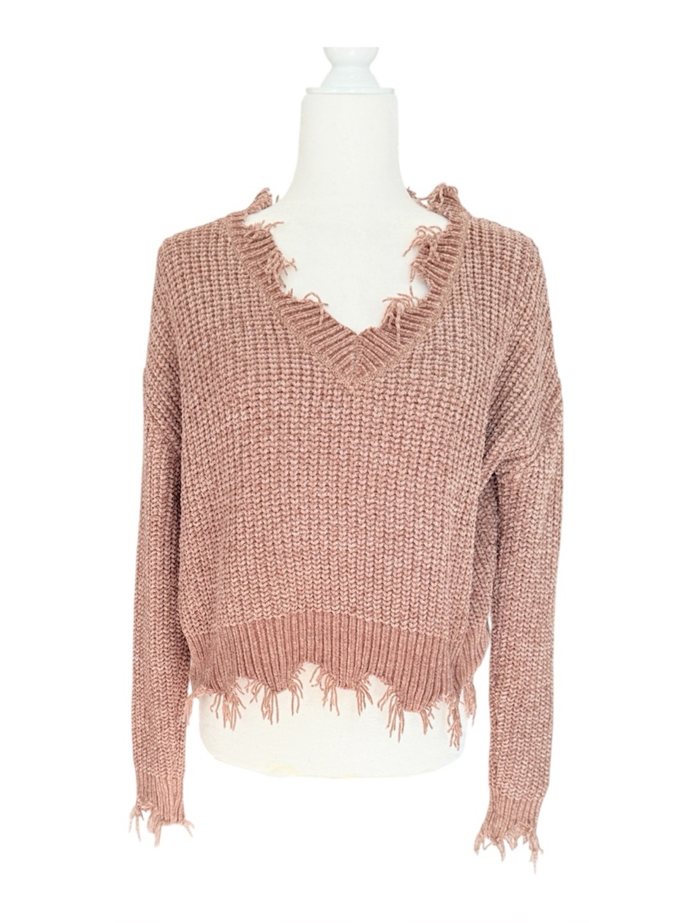 NWT Belle De Jour Carmel DistressedCropped Frayed Chenille Knit Sweater Sz Small